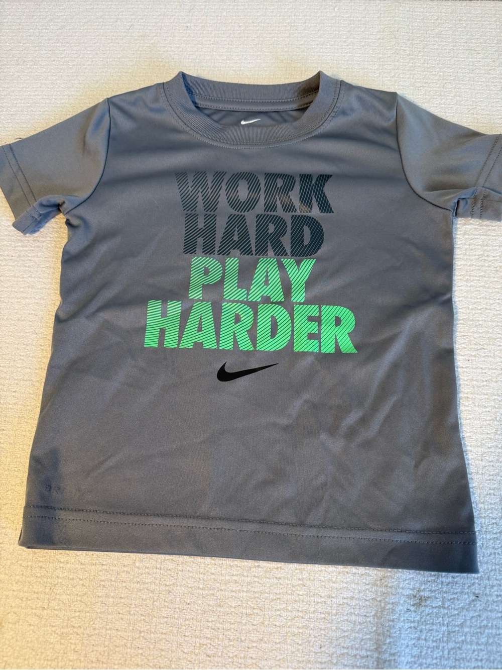 Nike Gray Short-Sleeve 'Work Hard Play Harder' Graphic Tee with Green Print